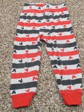 Mickey Mouse Pajama Pants Toddler Boys 24M Red Black Striped Elastic Jammies